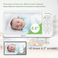 Blemil 6” Split-Screen Baby Monitor – Video Baby Monitor with 2 Cameras, Night Vision & 30-Hour Battery Life