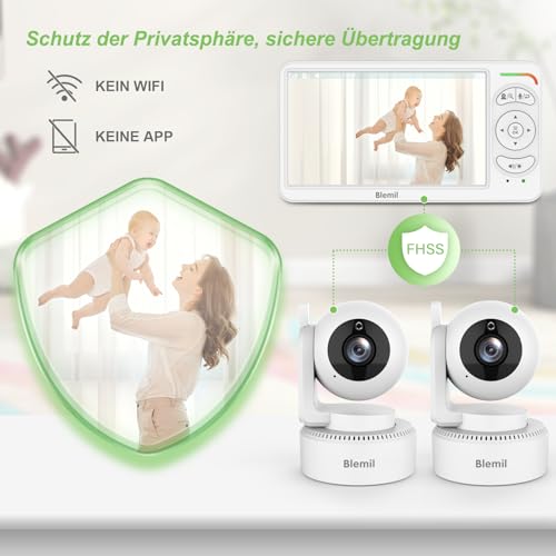 Blemil 6” Split-Screen Baby Monitor – Video Baby Monitor with 2 Cameras, Night Vision & 30-Hour Battery Life