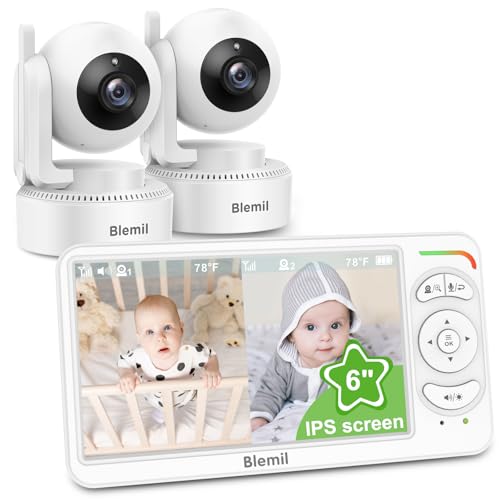 Blemil 6” Split-Screen Baby Monitor – Video Baby Monitor with 2 Cameras, Night Vision & 30-Hour Battery Life