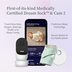 Owlet Dream Bundle 2 Smart Baby Monitor – Dream Sock & Cam 2 with Heart Rate & Oxygen Tracking (Mint)