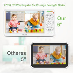 Blemil 6” Split-Screen Baby Monitor – Video Baby Monitor with 2 Cameras, Night Vision & 30-Hour Battery Life