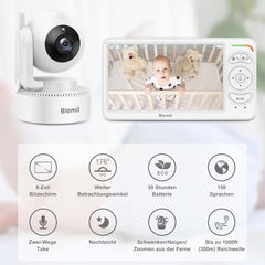 Blemil 6” Split-Screen Baby Monitor – Video Baby Monitor with 2 Cameras, Night Vision & 30-Hour Battery Life