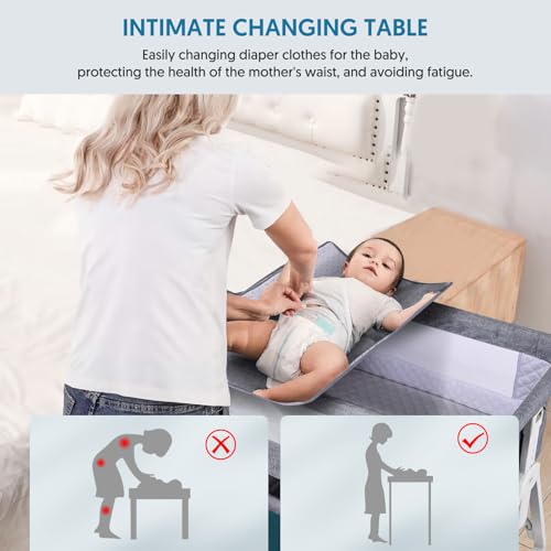 Bellababy Bedside Crib & Changing Table – Adjustable & Foldable Bassinet for Newborns/Infants