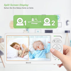 Blemil 6” Split-Screen Baby Monitor – Video Baby Monitor with 2 Cameras, Night Vision & 30-Hour Battery Life