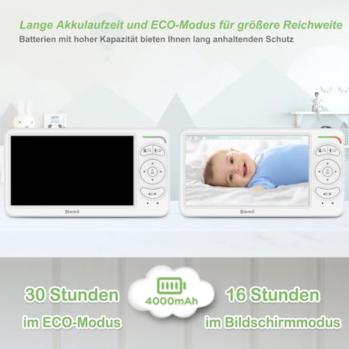 Blemil 6” Split-Screen Baby Monitor – Video Baby Monitor with 2 Cameras, Night Vision & 30-Hour Battery Life