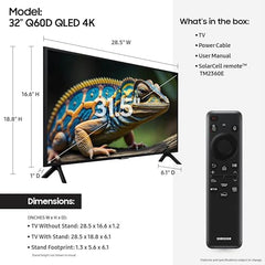 SAMSUNG 32-Inch Class QLED 4K Q60D Series Quantum HDR Smart TV w/Object Tracking Sound Lite, Motion Xcelerator, Slim Design, Gaming Hub, Alexa Built-in (QN32Q60D, 2024 Model)