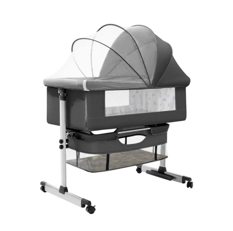 3-in-1 Baby Crib, Bassinet & Bedside Sleeper – Portable & Adjustable with Mattress, Changing Table, Rocking & Mosquito Ne