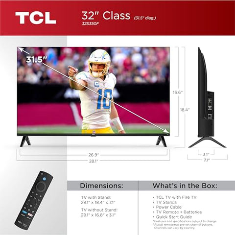 TCL 32-Inch Class S3 1080p LED Smart TV with Fire TV (32S350F, 2023 Model), Alexa Built-in, Apple AirPlay Compatibility, Streaming FHD Television,Black