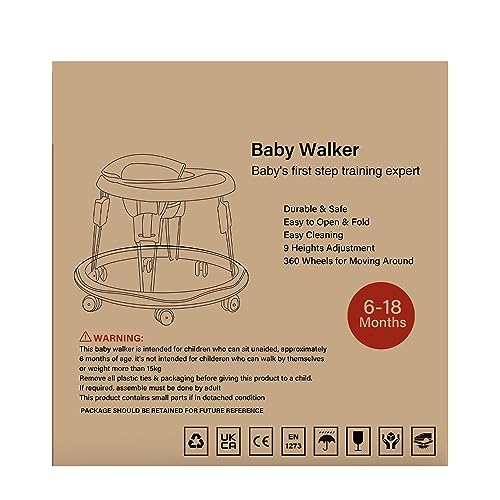 YEALEO Adjustable Baby Walker – Foldable & Compact Walker with Universal Wheels (Flax Grey)