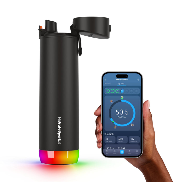 Hidrate Spark PRO - 21oz Smart Water Bottle, Bluetooth Tracker, LED, Black