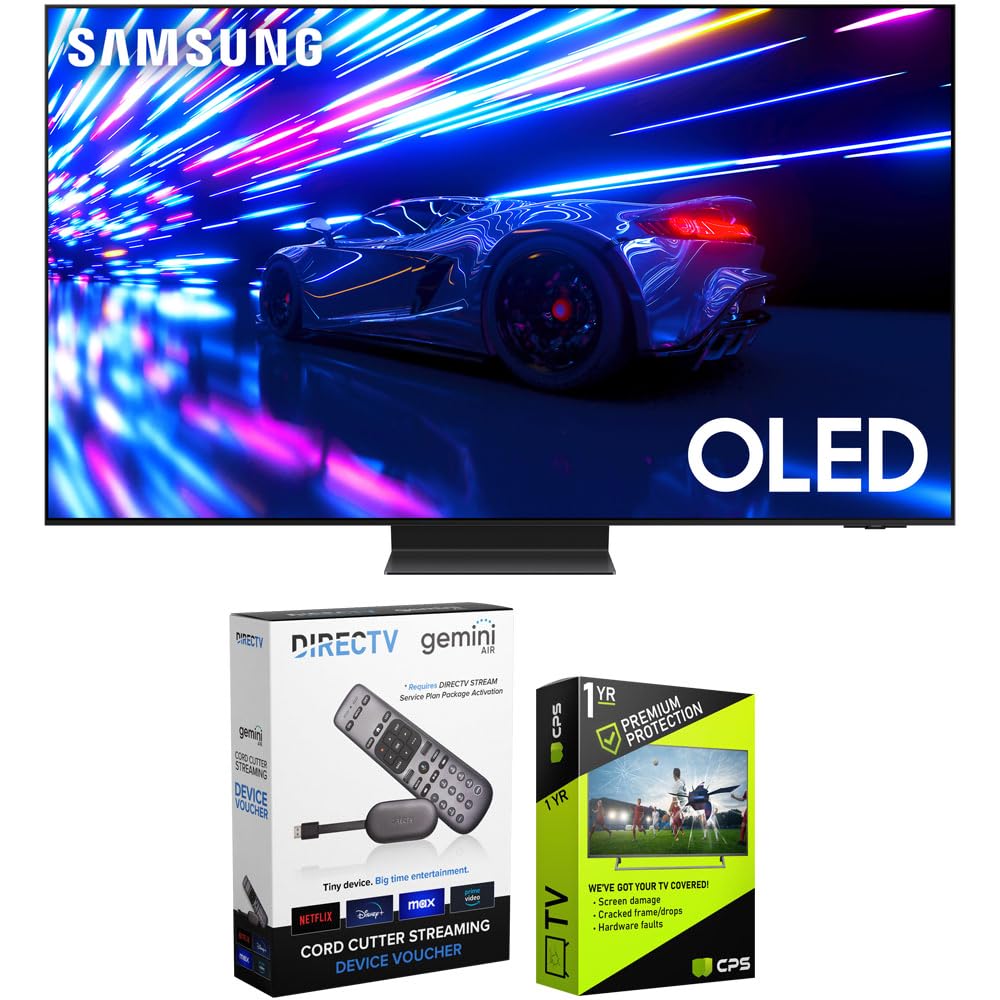 SAMSUNG QN55S95DAFXZA S95D 55 inch HDR OLED Smart TV (2024 Model) Bundle with Redeemable DIRECTV Gemini Air Streaming Device and 1 YR CPS Enhanced Protection Pack