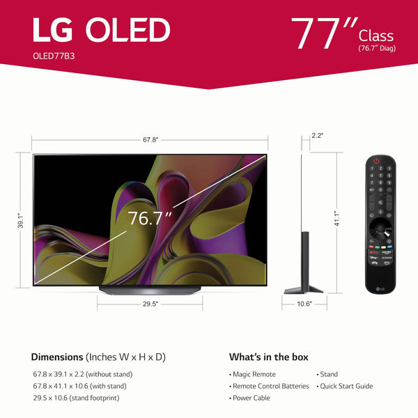 LG B3 Series 77-Inch Class OLED Smart TV OLED77B3PUA, 2023 - AI-Powered 4K TV, Alexa Built-in, Black