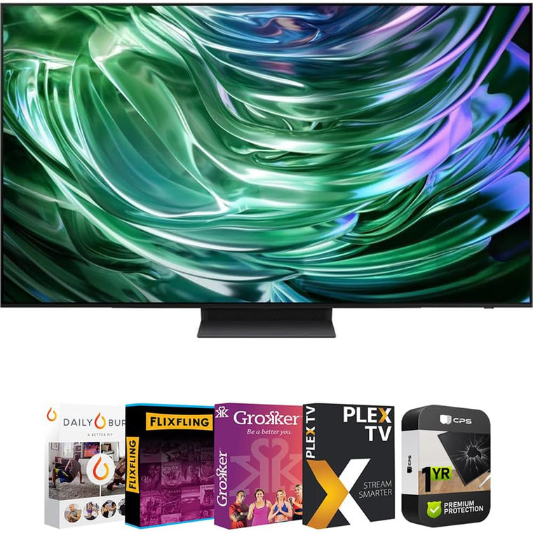 SAMSUNG QN55S90DAFXZA 55 Inch OLED 4K Smart TV 2024 Bundle with Tech Smart USA Premiere Movies Streaming 2020 Digital Download Card for PC and 1 YR CPS Enhanced Protection Pack