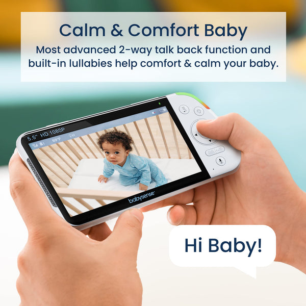 Babysense 5.5” 1080p HD Dual Camera Baby Monitor – Split-Screen, PTZ Cameras, Night Light & Two-Way Audio