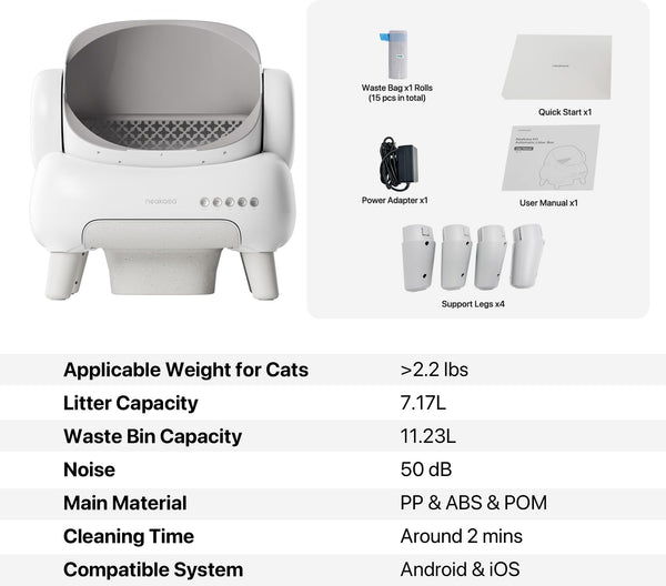 Neakasa M1 Lite Self-Cleaning Cat Litter Box, APP Control, Safety, Waste Bag