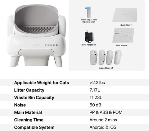 Neakasa M1 Lite Self-Cleaning Cat Litter Box, APP Control, Safety, Waste Bag