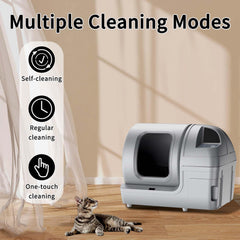 100L Self Cleaning Litter Box - App Control, Multi-Cat, Automatic, Gray