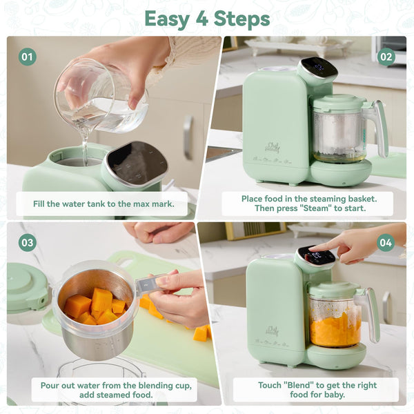 Chefhandy 5-in-1 Baby Food Maker – Steamer, Blender & Bottle Warmer with Auto Cooking & Touchscreen (Green)