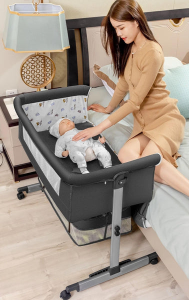 3-in-1 Baby Crib, Bassinet & Bedside Sleeper – Portable & Adjustable with Mattress, Changing Table, Rocking & Mosquito Ne