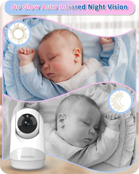 HelloBaby Video Baby Monitor – 29-Hour Battery, Night Vision, No WiFi, Remote Pan/Tilt Camera & Two-Way Talk