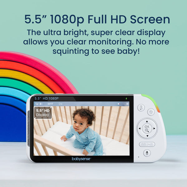 Babysense 5.5” 1080p HD Dual Camera Baby Monitor – Split-Screen, PTZ Cameras, Night Light & Two-Way Audio