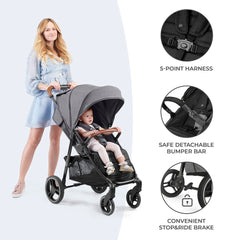 Kinderkraft GRANDE PLUS Stroller – Foldable Pushchair with Lie-Flat Seat & Shock Absorption (Black)