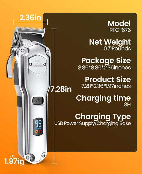 oneisall Dog Clippers - Cordless, Rechargeable, Low Noise, Metal Combs