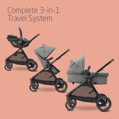 Maxi-Cosi Zelia S Trio 3-in-1 Travel System – Foldable Baby Stroller with Car Seat & Nursery Bag (Grey)