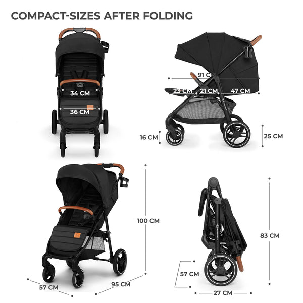 Kinderkraft GRANDE PLUS Stroller – Foldable Pushchair with Lie-Flat Seat & Shock Absorption (Black)