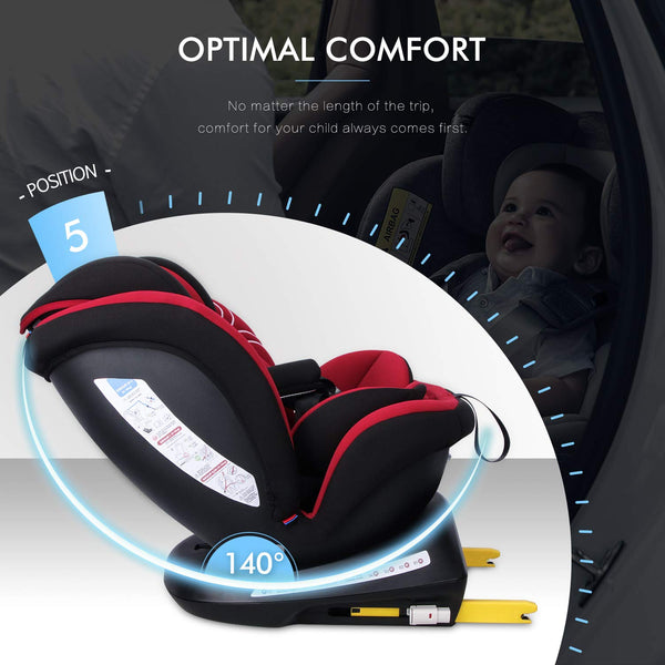 Reecle 360 Swivel Car Seat – Group 0+1/2/3 ISOFIX Baby Car Seat for 0-12 Years (Red)