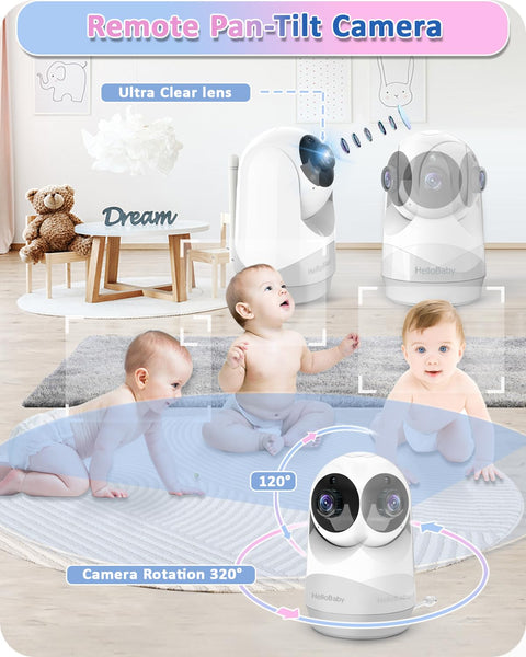 HelloBaby Video Baby Monitor – 29-Hour Battery, Night Vision, No WiFi, Remote Pan/Tilt Camera & Two-Way Talk