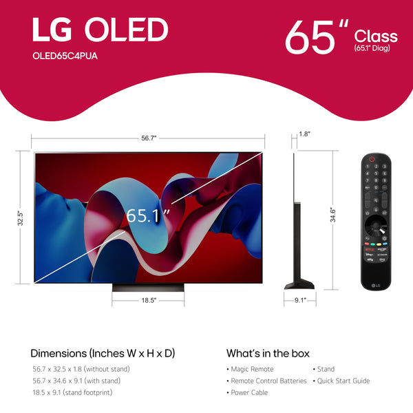 LG 65-Inch Class OLED evo C4 Series Smart TV 4K Processor Flat Screen with Magic Remote AI-Powered with Alexa Built-in (OLED65C4PUA, 2024)