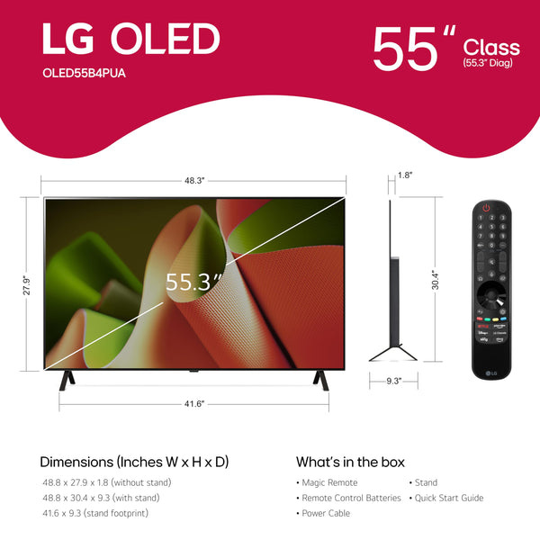 LG 55-Inch Class OLED B4 Series Smart TV 4K Processor Flat Screen with Magic Remote AI-Powered with Alexa Built-in (OLED55B4PUA, 2024)