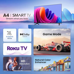 Hisense 32-Inch Class A4 Series HD 720p Smart Roku TV with Alexa Compatibility (32A4HNR, 2024 Model) - Dolby Audio, Slim Bezel Design, Google Assistant