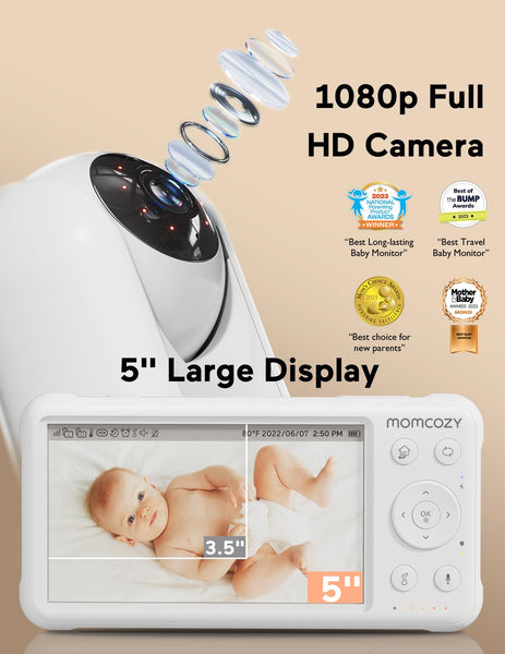 Momcozy 5” HD Video Baby Monitor – 1080P Camera, Night Vision, Two-Way Audio & 5000mAh Battery