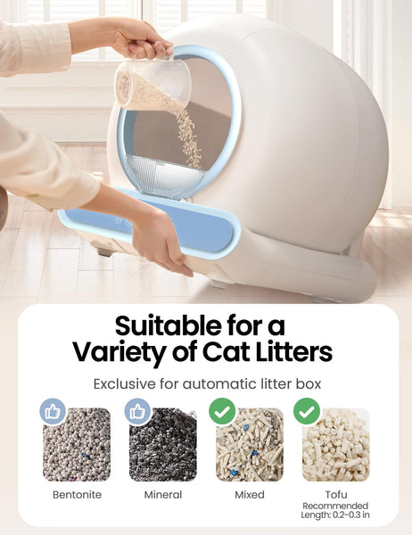 65L+9L Self Cleaning Litter Box - App Control, Odor Removal, Mat & Liner