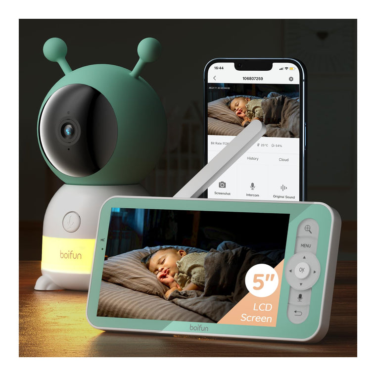 BOIFUN 2K WiFi Baby Monitor – 5” Screen, Motion & Cry Detection, PTZ, Auto Tracking & Night Vision