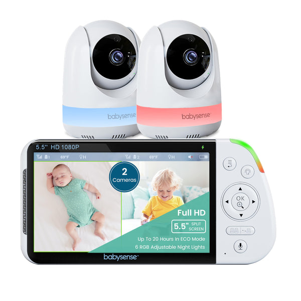 Babysense 5.5” 1080p HD Dual Camera Baby Monitor – Split-Screen, PTZ Cameras, Night Light & Two-Way Audio