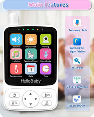 HelloBaby Video Baby Monitor – 29-Hour Battery, Night Vision, No WiFi, Remote Pan/Tilt Camera & Two-Way Talk