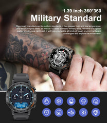 Military Smart Watch - 100 Sports Modes, 5ATM Waterproof, Heart Rate, SpO2