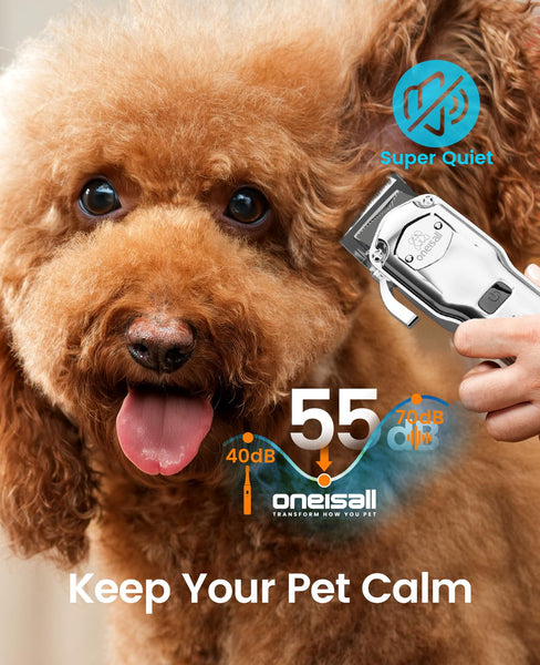 oneisall Dog Clippers - Cordless, Rechargeable, Low Noise, Metal Combs