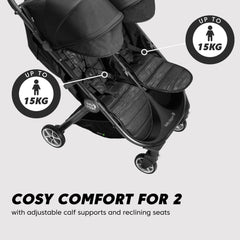 Baby Jogger City Tour 2 Double Stroller – Lightweight & Compact Travel Pushchair (Pitch Black)