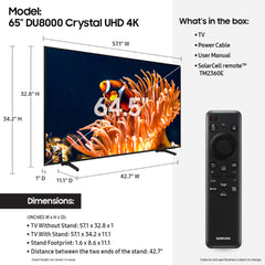 SAMSUNG 65-Inch Class 4K Crystal UHD DU8000 Series HDR Smart TV w/Object Tracking Sound Lite, Motion Xcelerator, Ultra Slim Design, Gaming Hub, Alexa Built-in (UN65DU8000, 2024 Model)