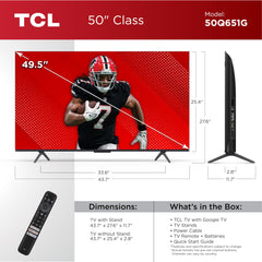 TCL 50-Inch Q65 QLED 4K UHD Smart TV with Google TV (50Q651G, 2024 Model) Dolby Vision, Dolby Atmos, HDR Pro+, Game Accelerator Enhanced Gaming, Voice Remote, Works with Alexa, Streaming Television