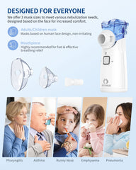 Portable Nebulizer - 3 Masks, Adjustable Rate, Handheld, Easy to Use