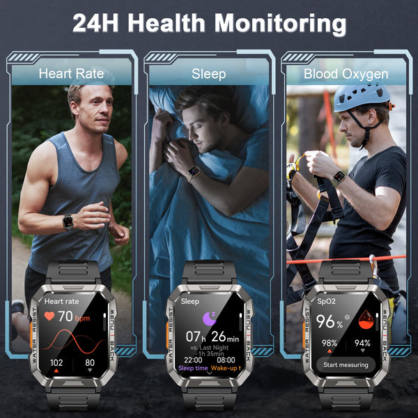 Military Smart Watch - Call Function, 100 Days Battery, Heart Rate, Compass