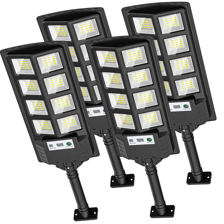 4-Pack Solar Street Lights Outdoor - 6000K LED Dusk to Dawn, Waterproof Solar Flood Lights with Motion Sensor & Remote Control for Parking Lot, Garden, Yard