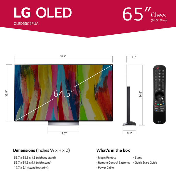 LG C2 Series 65-Inch Class OLED evo Smart TV OLED65C2PUA, 2022 - AI-Powered 4K TV, Alexa Built-in, Dark Silver