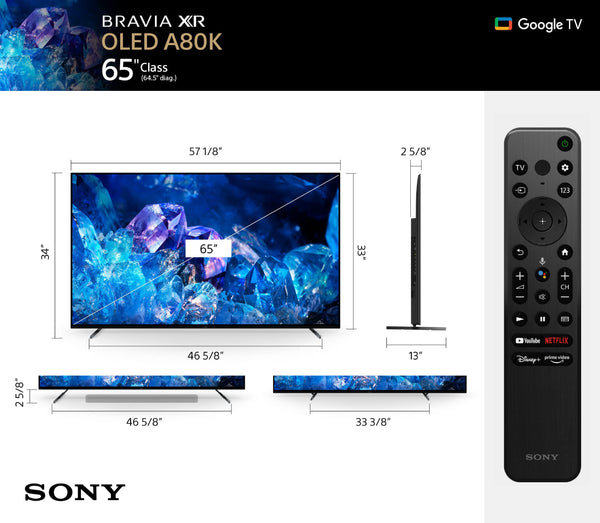 Sony OLED 65 inch BRAVIA XR A80K Series 4K Ultra HD TV: Smart Google TV with Dolby Vision HDR and Exclusive Gaming Features for The PlayStation® 5 XR65A80K- 2022 Model