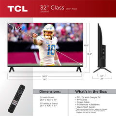 TCL 32-Inch Class S3 1080p LED Smart TV with Google TV (32S350G, 2023 Model), Google Assistant Built-in with Voice Remote, Compatible with Alexa, Streaming FHD Television,Black